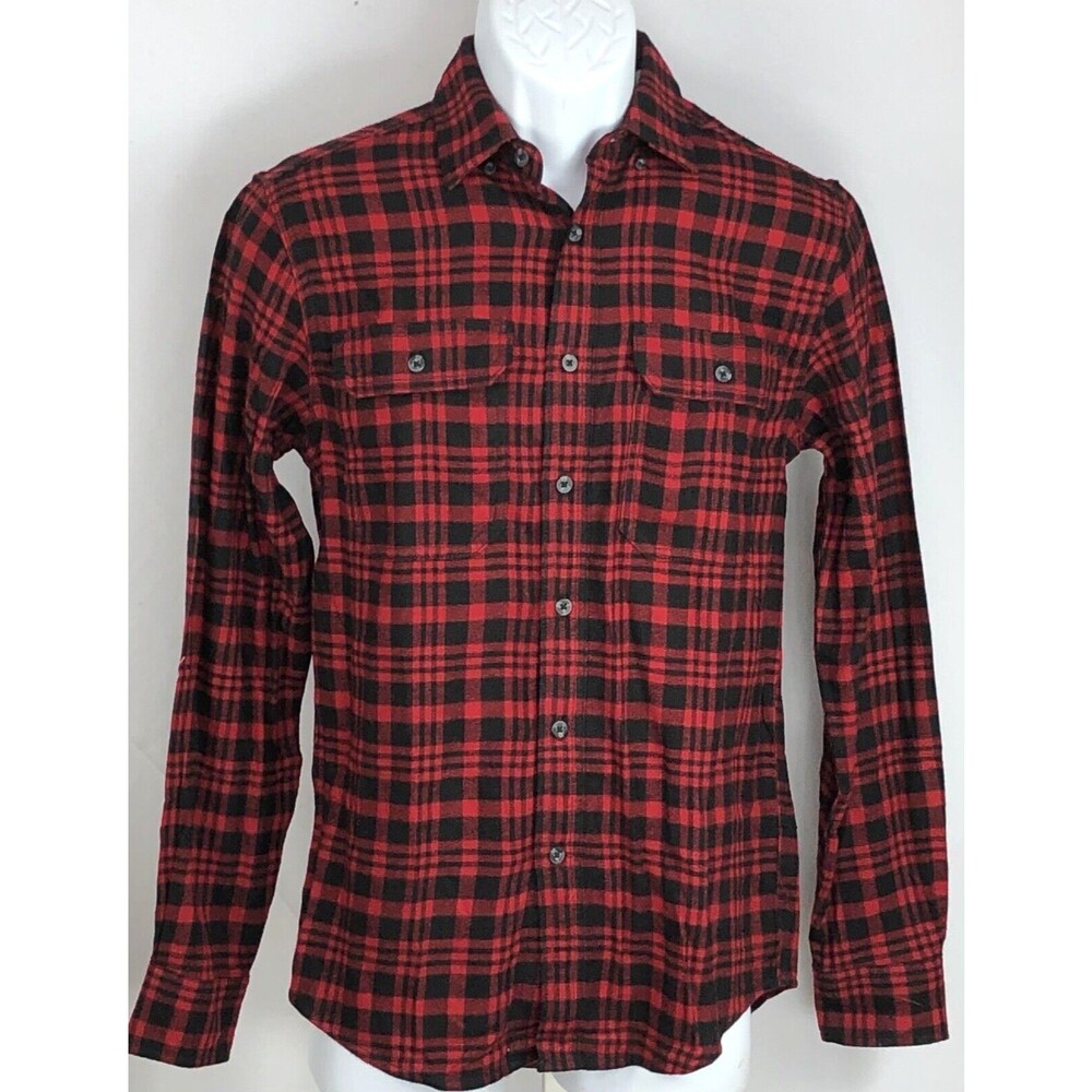NWT George flannel shirt XS Red Blk Buffalo Plaid Button Up Long Sleeve Collar